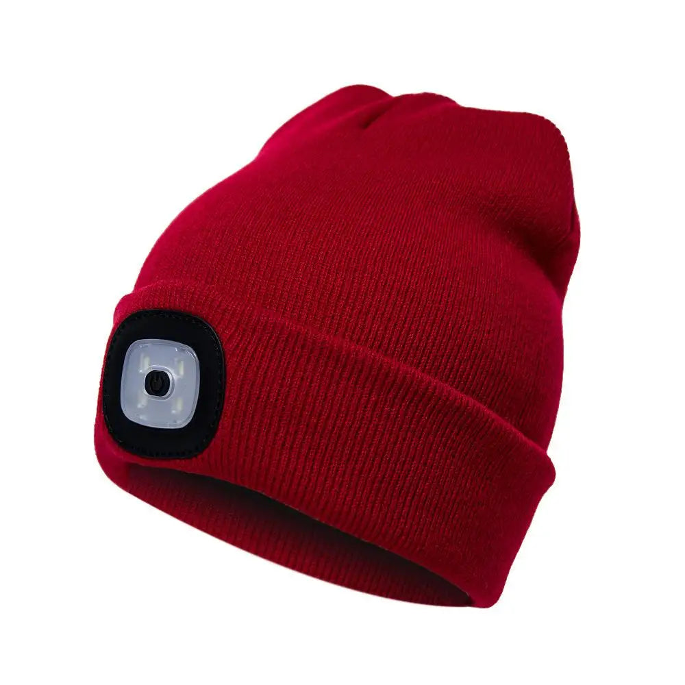 LED Beanie med Pannlampa - USB-Laddningsbar Vintermössa för Löpning & Cykling light D