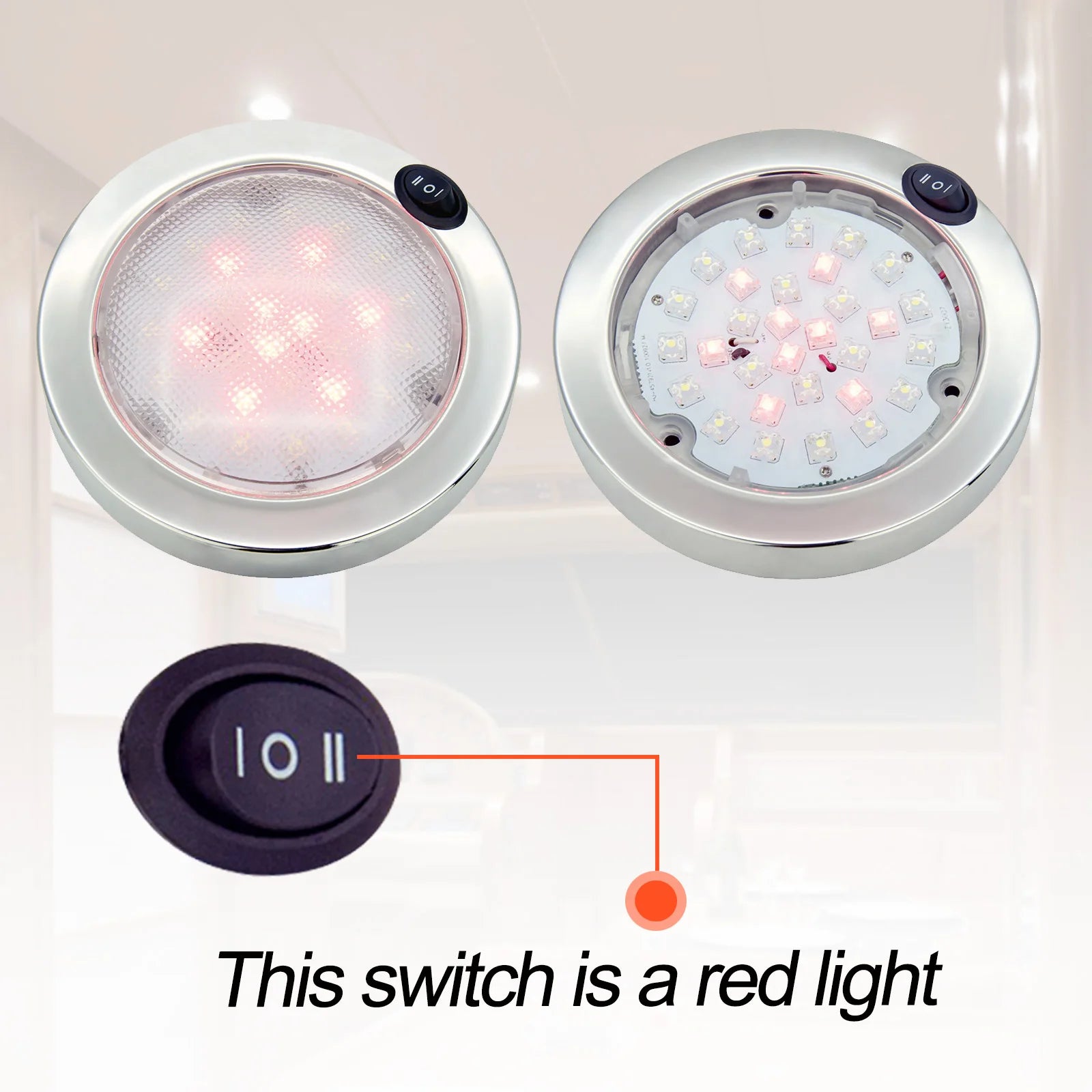 12V LED Båttaklampa – Vit/Röd Inomhusbelysning för Husbil, Husvagn & Båt – 30st P4 LED för Ljusstark, Effektiv Belysning