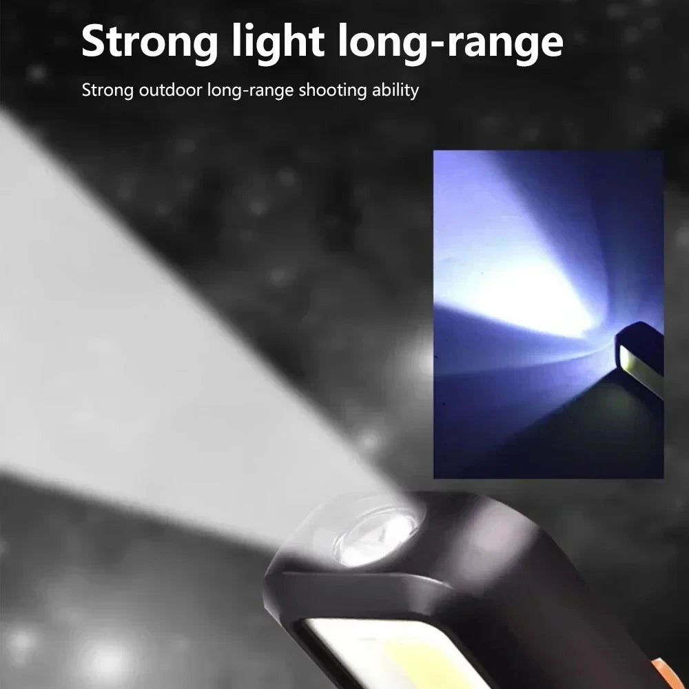 Uppladdningsbar LED-arbetslampa med Magnet, 360° Krok & Rött Varningsljus – 3 Ljuslägen, IPX4