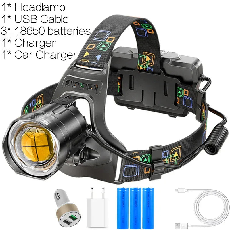 Kraftfull LED Pannlampa XHP100 - USB Laddningsbar Vattentät Ficklampa Package D