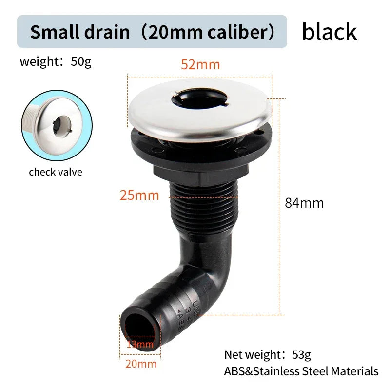 90° Marin Dränering Utlopp - Båt Länspump Avlopp 20mm black with SS