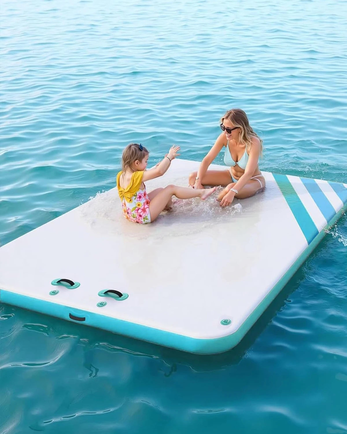 Uppblåsbar Flytande Plattform – Halkfri Badplattform med Stege & Väska för Sjö, Pool & Strand