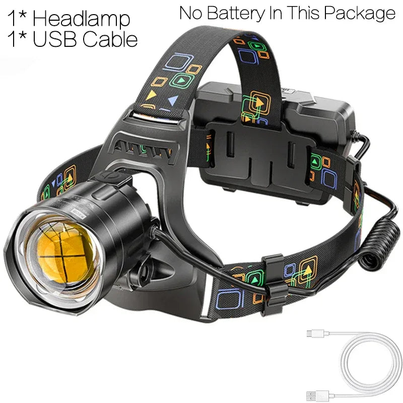Kraftfull LED Pannlampa XHP100 - USB Laddningsbar Vattentät Ficklampa Package A