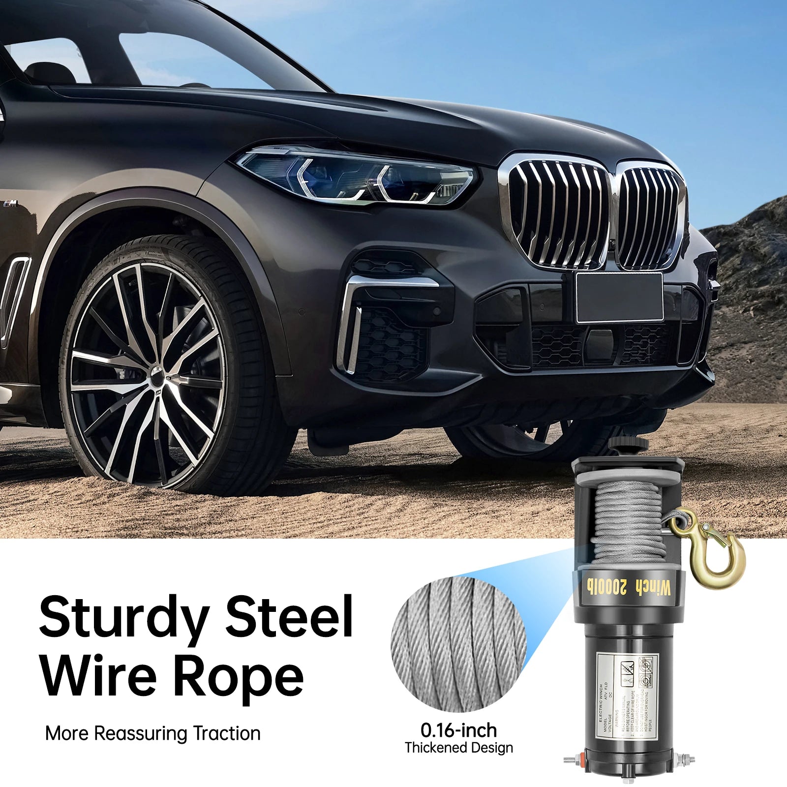 900kg Electric Winch| DC12V Off-Road Lifting Device| Alloy Steel Car and Ship Towing Device