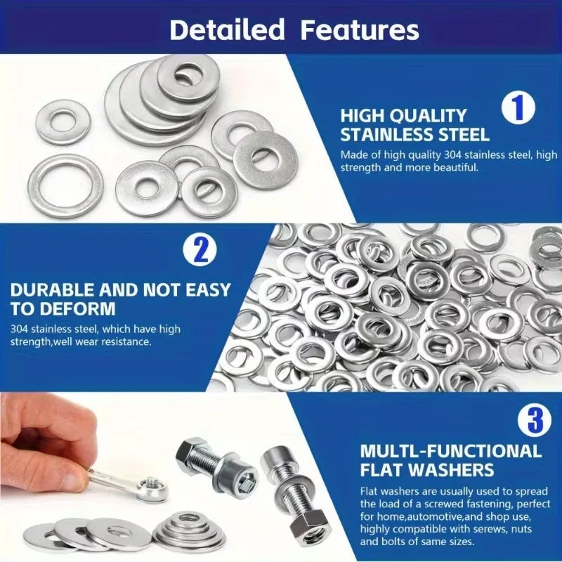 200/400st Rostfria Platta Brickor Set (M2-M12) - Hem DIY & Industrireparation