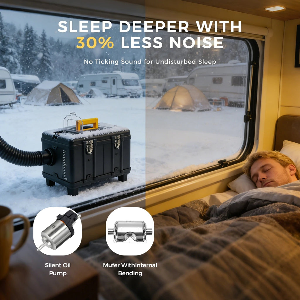 Sunster 8KW Dieselvärmare – Bluetooth LCD-styrning, 12V/24V/220V, Ultratyss för Husbil, Lastbil & Garage