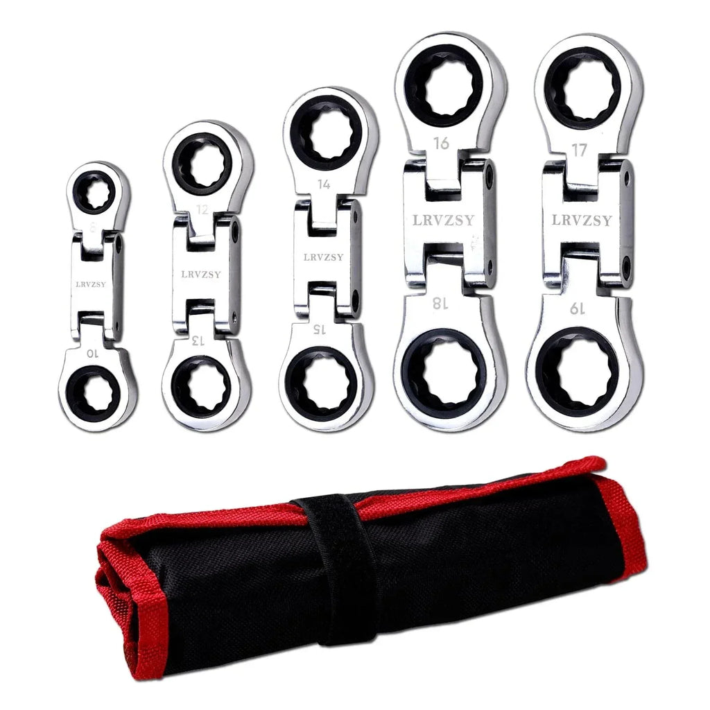 Kompakt Spärrskiftnyckel Set - Flexibelt Huvud 8-19mm - 5 Delar