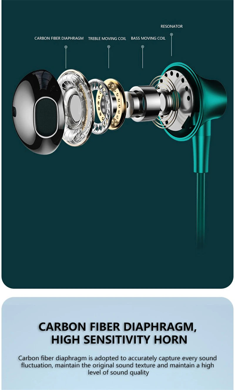 Type-C/3.5mm Kabelanslutna Hörlurar - Dubbel Bass In-Ear med Mikrofon & Karaoke