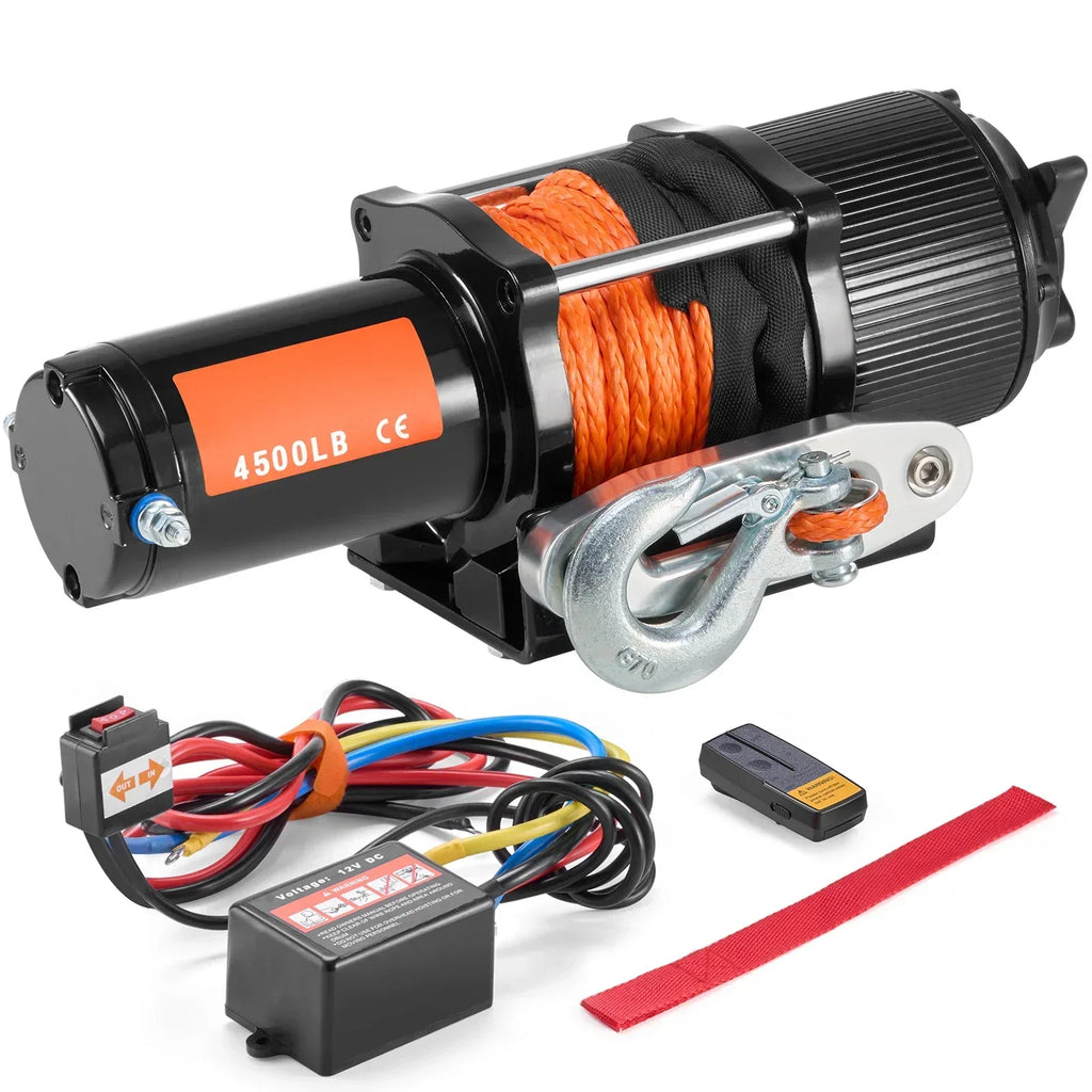 Elektrisk Vinsch 4500lbs ATV/UTV 12V med Syntetisk Rep - Trådlös & Trådbunden Fjärrkontroll IP55