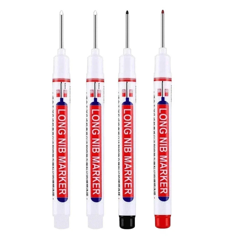 4Pcs/Set 20mm Deep Hole Long Nib Head Markers For Metal Perforating Pen Waterproof Bathroom Woodworking Decoration Multi-Purpose 2white 1black 1red