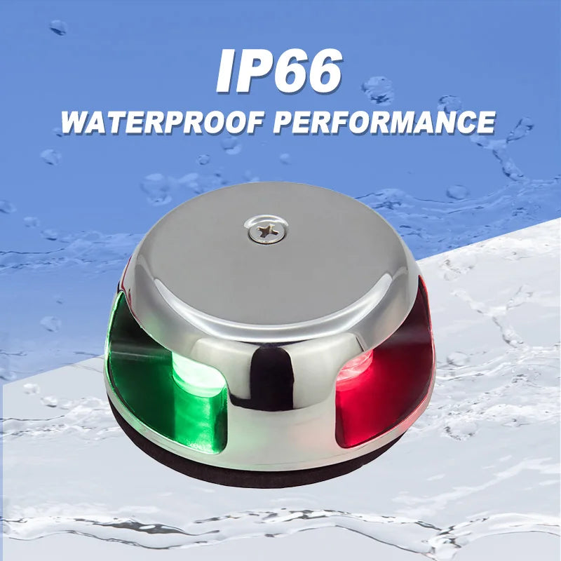 12V LED Bi-Color Bogljus - Däcksmonterad Navigationslampa i Rostfritt Stål för Båt Yacht Pontoon