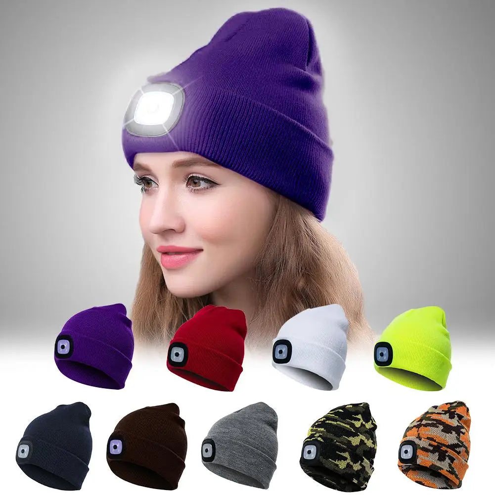 LED Beanie med Pannlampa - USB-Laddningsbar Vintermössa för Löpning & Cykling