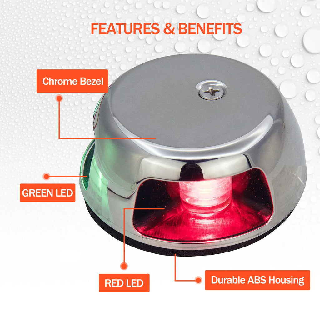 12V LED Bi-Color Bogljus - Däcksmonterad Navigationslampa i Rostfritt Stål för Båt Yacht Pontoon
