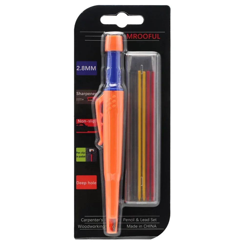 Woodworking Pencil Card Set, Deep Hole Marking and Drawing, with 2.8mm Reliable and Durable Lead, for Carpenters Engineering orange set color