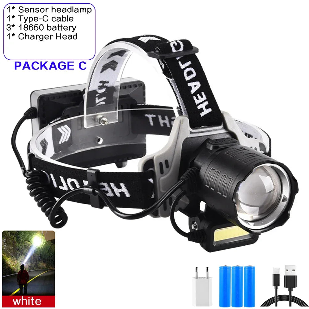 Kraftfull LED Pannlampa 120000lm - USB Laddbar med Sensor & Powerbank. VIT-C