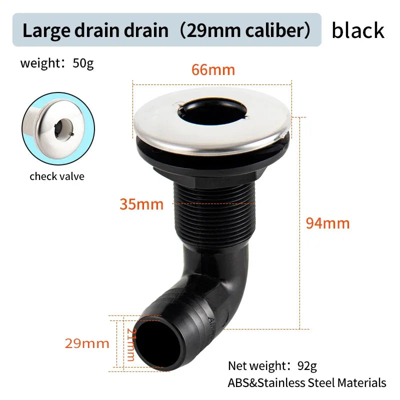 90° Marin Dränering Utlopp - Båt Länspump Avlopp 29mm black with SS
