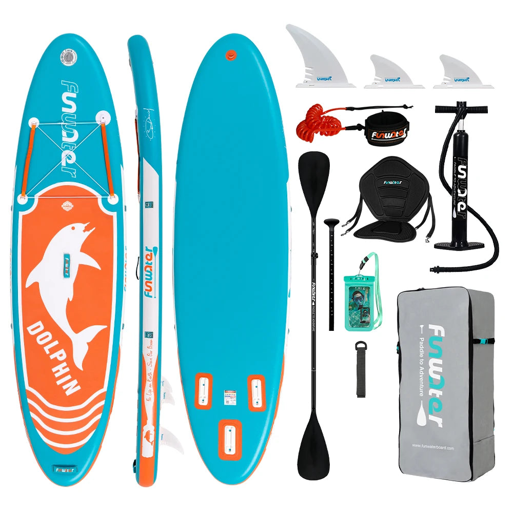 FunWater SUPFW08C Orange Dolphin Paddleboard med Kajaksits - Komplett SUP-paket