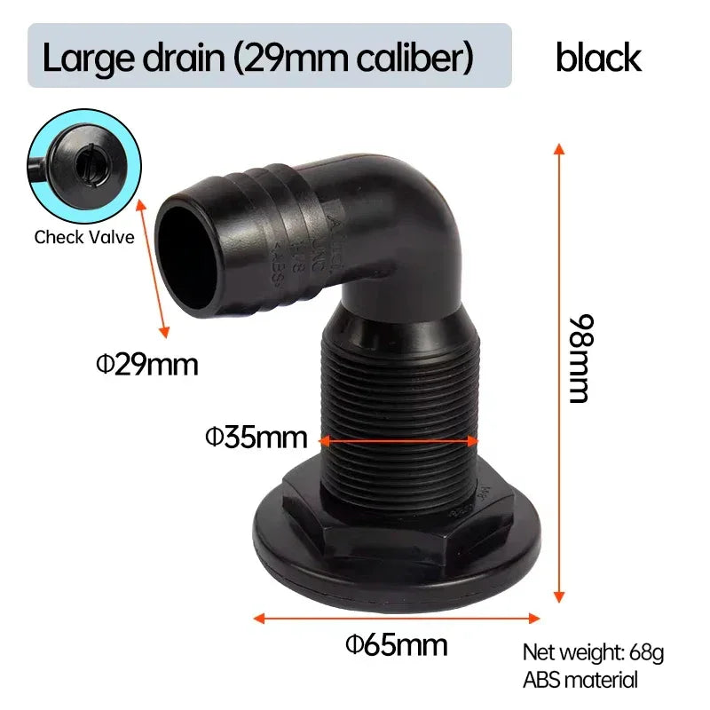 90° Marin Dränering Utlopp - Båt Länspump Avlopp large 29mm black