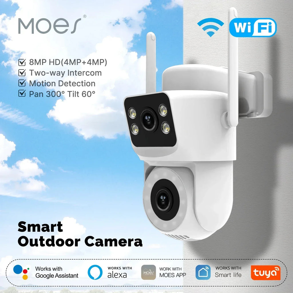 Moes Smart WiFi Utomhus Säkerhetskamera 8MP Dual Screen 2.4G/5G IP65 Vattentät