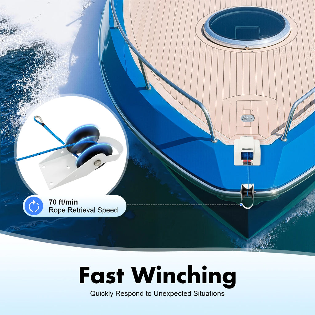 Electric Anchor Winch| 45lbs 12V Remote Control Saltwater Boat Anchor Winch W/ 100ft Rope| Marine Saltwater Boat Accessories