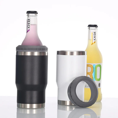 4-i-1 Dryckeskylare & Tumbler – Passar 12 oz Burkar, Smala Burkar och Flaskor med Inbyggd Flasköppnare