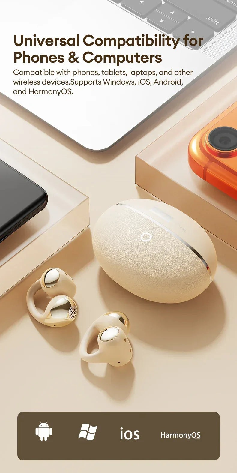 Lenovo RS110 Öronklämma Bluetooth Hörlurar - Trådlösa Sportöronsnäckor med Öppet Öra