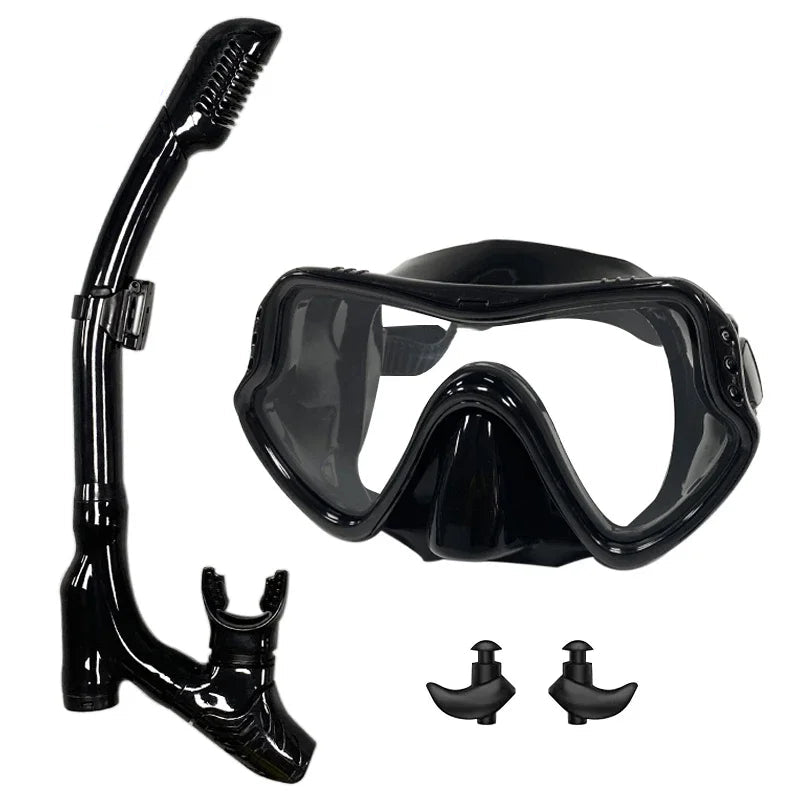 QYQ Diving Mask Professional Snorkel Diving Mask and Snorkels Goggles Glasses Diving Swimming Easy Breath Tube Set Snorkel Mask svart