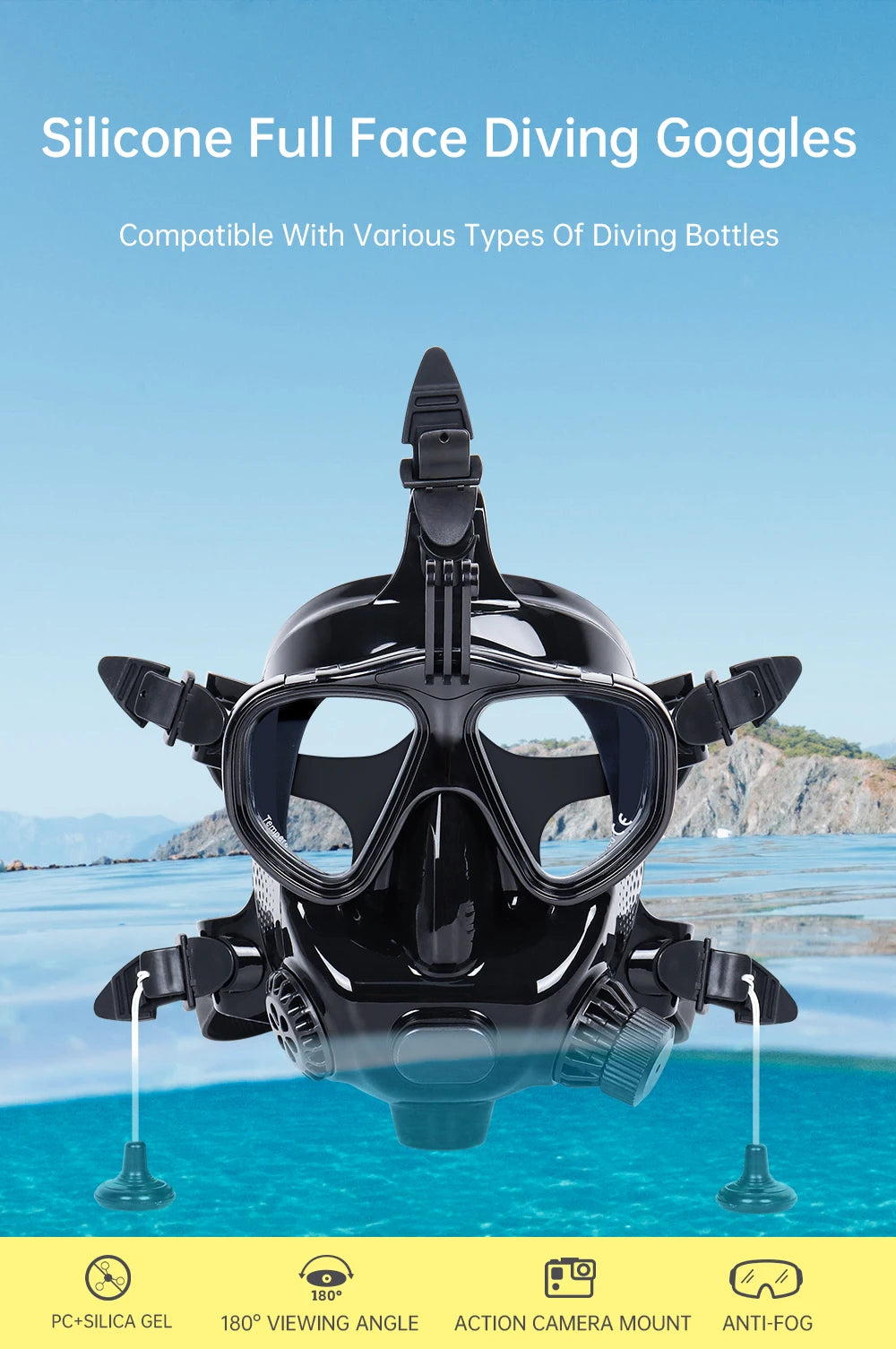DIDEEP 1L Mini Dyktank Set med Helansiktsmask - 15-20 Min Dykutrustning