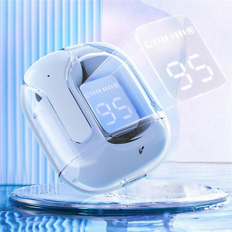BT30 Air Trådlösa Bluetooth Earphones TWS - Transparent Design med LED Digital Batteriindikator & Stereo Sound - Perfekt för Sport & Arbete.