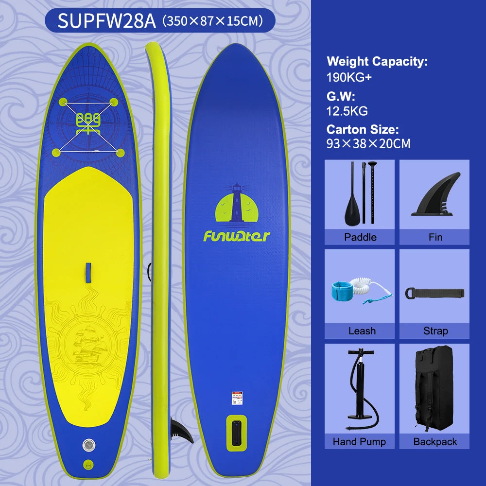 Tax Free EU Stock FunWater SUPFW28A Blue Yellow Paddle Board 3-7 Days Delivery ISUP Nautical Complete Kit Adult SUPFW28A Poland