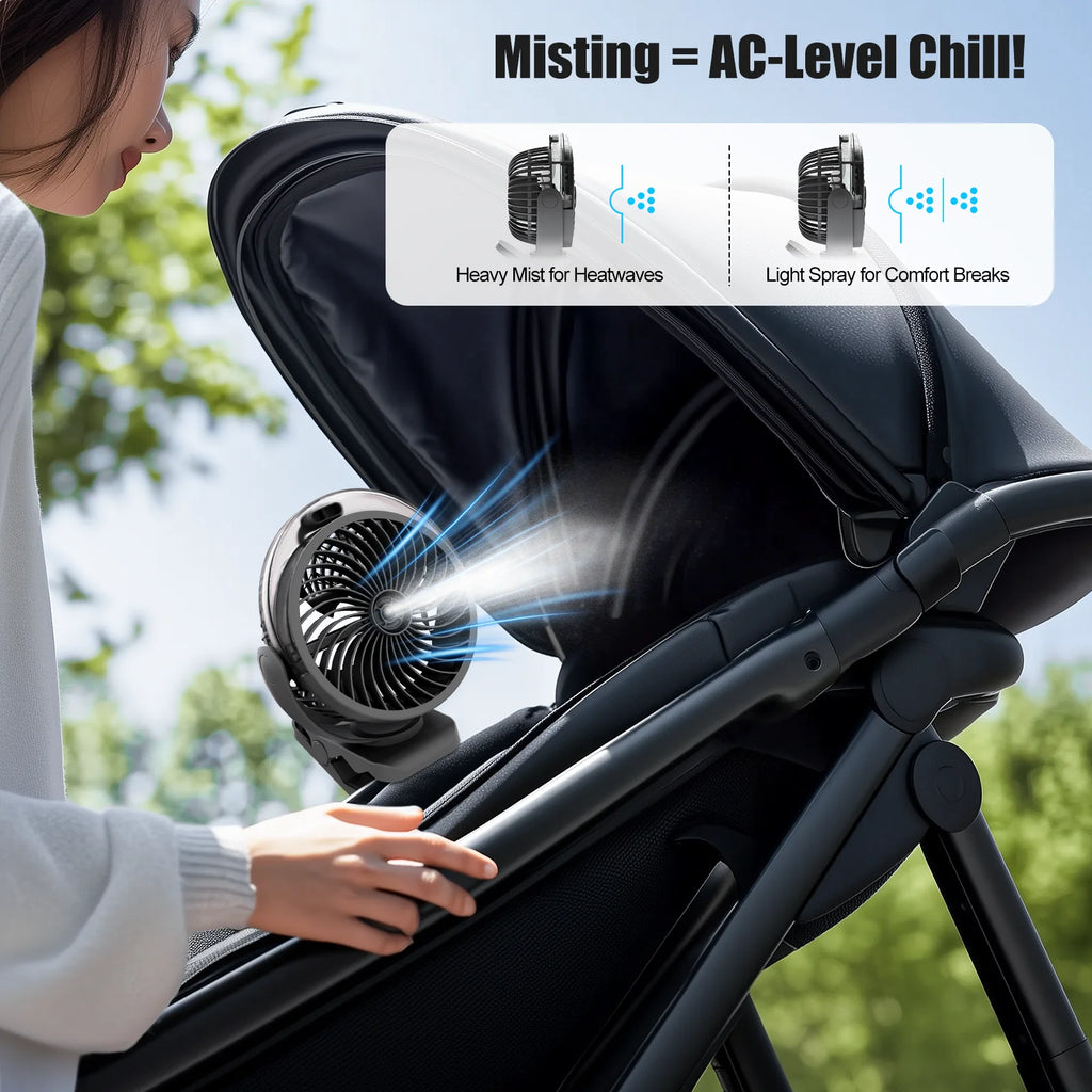 Portable Clip-on Mist Cooling Fan Rechargeable 3 Speed Digital Display Mini Humidifier Spray Fan Adjustable Desk Fan with 4000mA