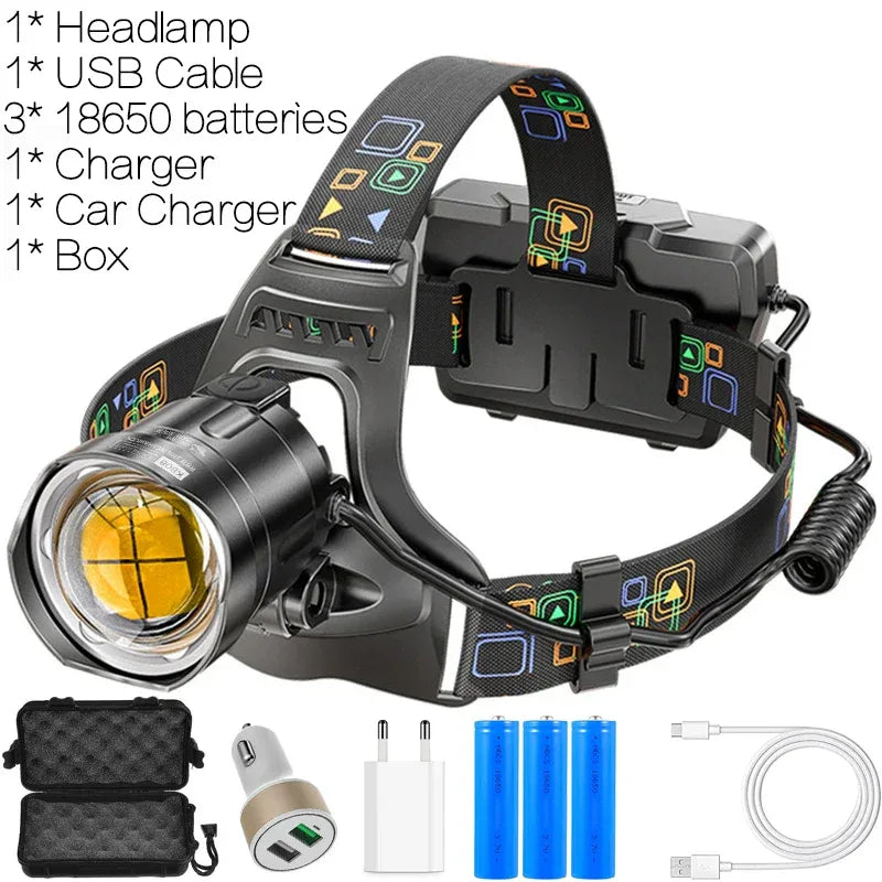 Kraftfull LED Pannlampa XHP100 - USB Laddningsbar Vattentät Ficklampa Package E