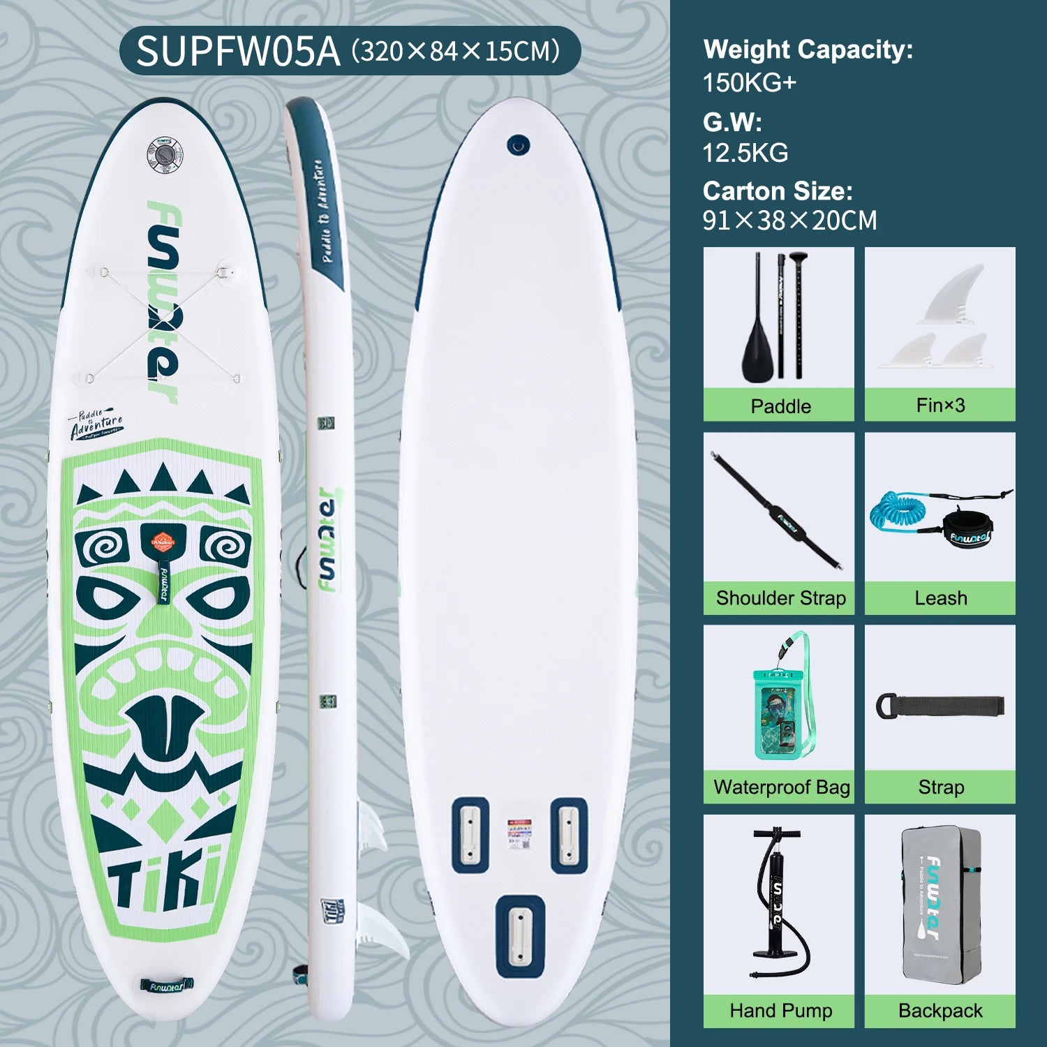 FunWater Uppblåsbar Paddleboard – Komplett Kit med Torrbag SUPFW05A Polen