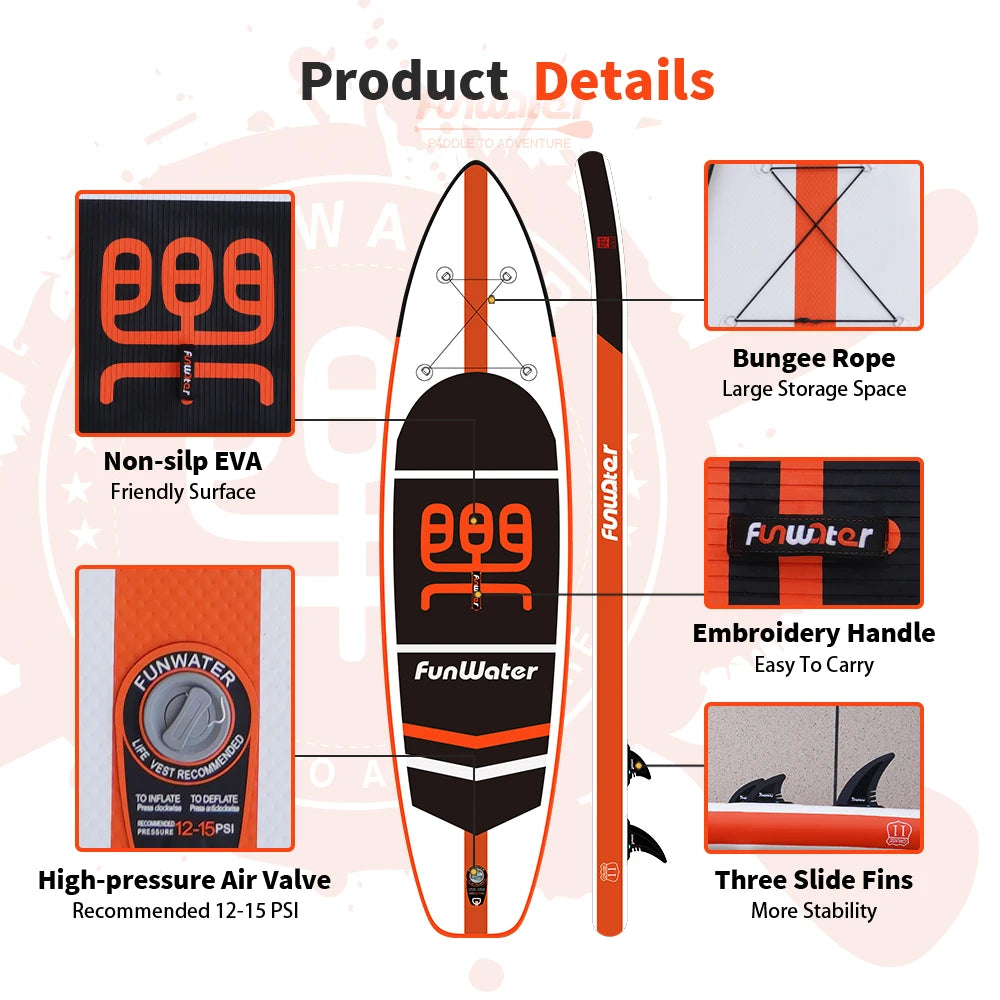 Funwater 11' Uppblåsbar Stand Up Paddleboard 335cm - Orange Sport Design