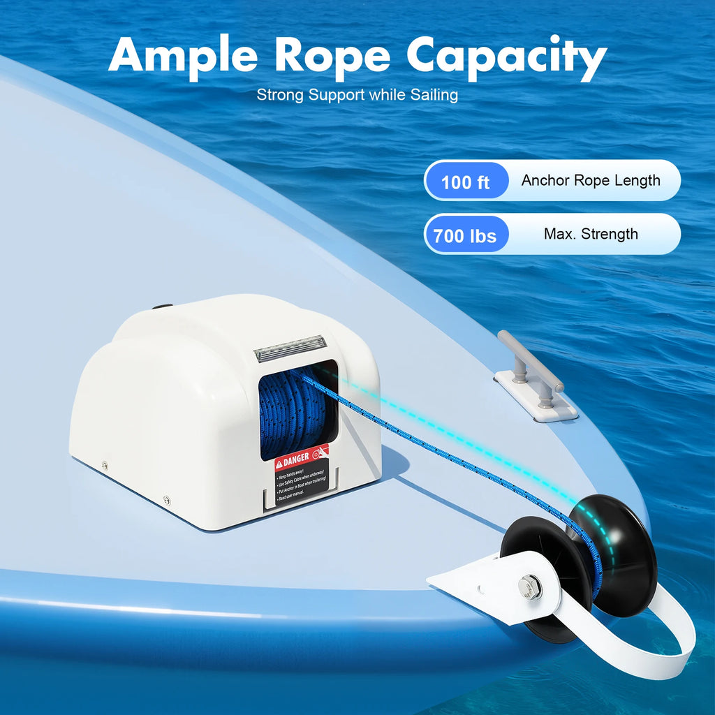 Electric Anchor Winch| 45lbs 12V Remote Control Saltwater Boat Anchor Winch W/ 100ft Rope| Marine Saltwater Boat Accessories
