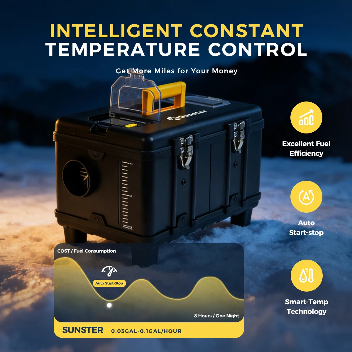 Sunster 8KW Dieselvärmare – Bluetooth LCD-styrning, 12V/24V/220V, Ultratyss för Husbil, Lastbil & Garage