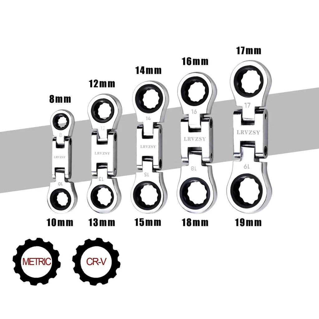 Kompakt Spärrskiftnyckel Set - Flexibelt Huvud 8-19mm - 5 Delar 5 Delar