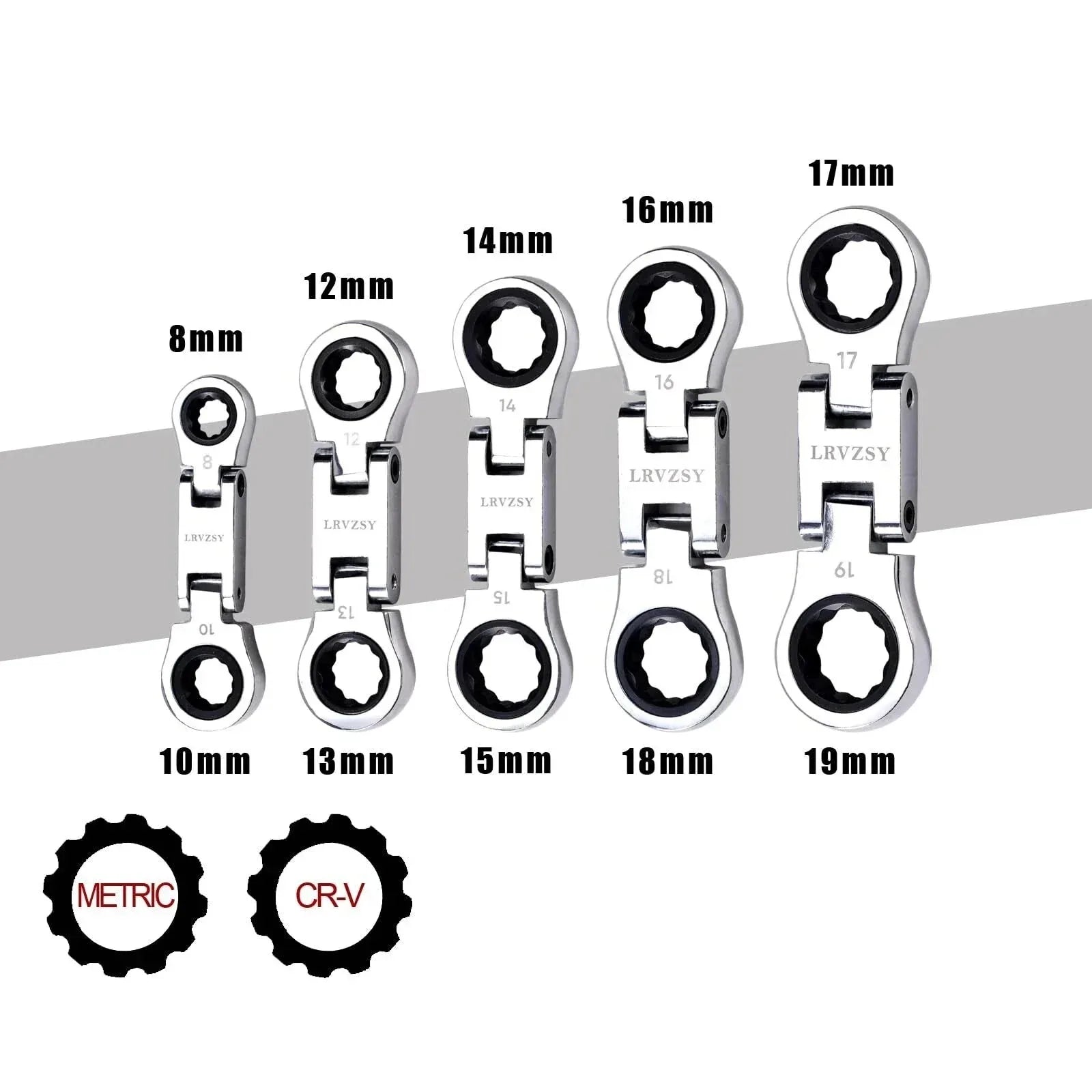 Kompakt Spärrskiftnyckel Set - Flexibelt Huvud 8-19mm - 5 Delar 5 Delar