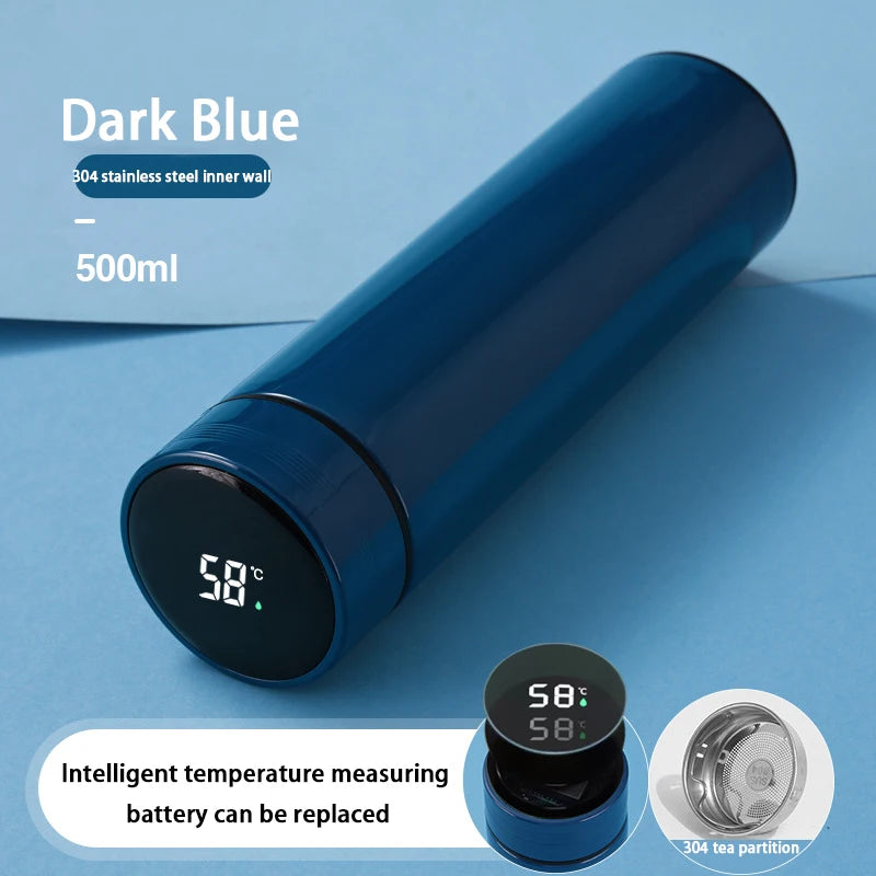 Smart Termos med LCD-display – Håller Varmt & Kallt | 500ml Rostfritt Stål Tyskland Mörkblå