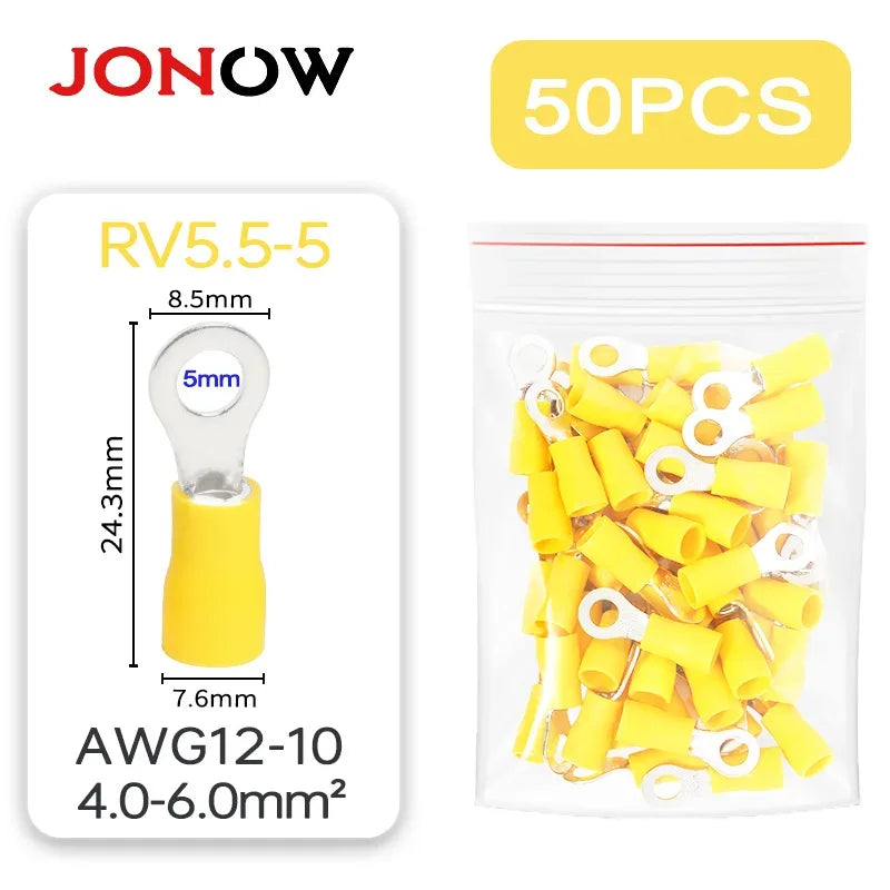 50-Pack Ringkabelskor M4/M5/M6 - Isolerade Kabelkontakter för Elektriska Installationer RV5.5-5-50PCS
