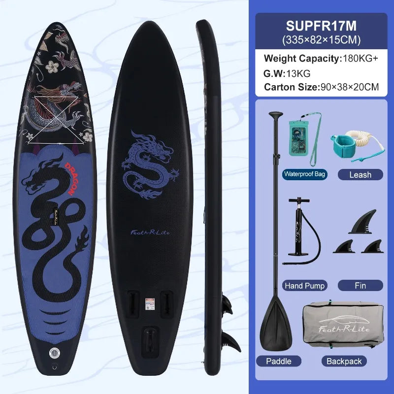 Uppblåsbar SUP-bräda 335cm - Komplett Set med Paddel, Pump & Tillbehör