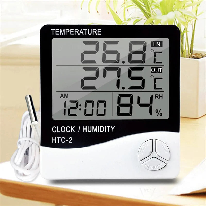 Digital Termometer & Hygrometer HTC-1 - LCD Väderstation med Klocka