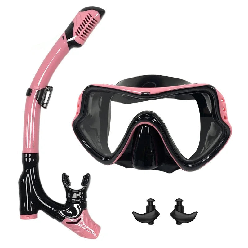QYQ Diving Mask Professional Snorkel Diving Mask and Snorkels Goggles Glasses Diving Swimming Easy Breath Tube Set Snorkel Mask rosa