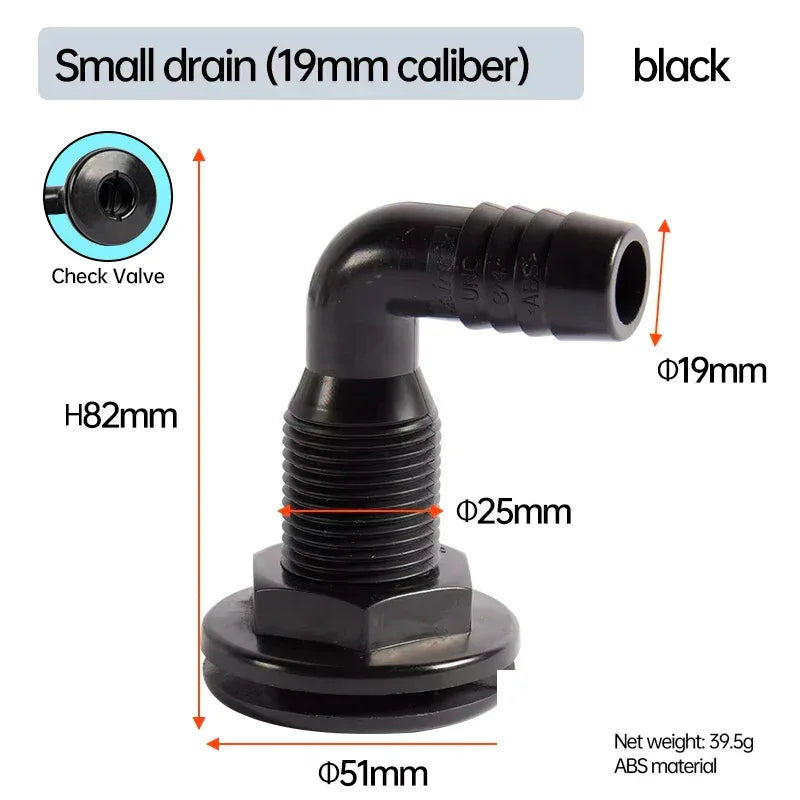 90° Marin Dränering Utlopp - Båt Länspump Avlopp small 19mm black