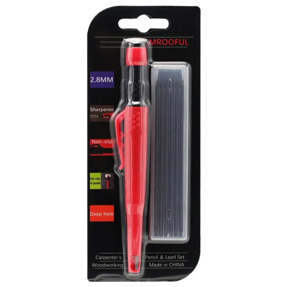 Woodworking Pencil Card Set, Deep Hole Marking and Drawing, with 2.8mm Reliable and Durable Lead, for Carpenters Engineering red set black lead
