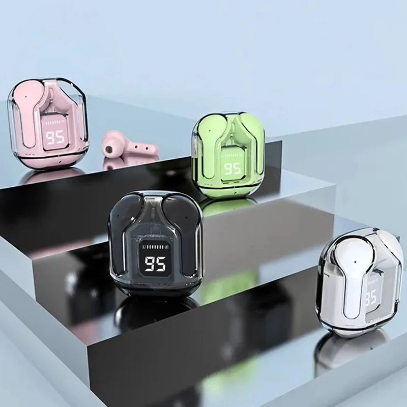 BT30 Air Trådlösa Bluetooth Earphones TWS - Transparent Design med LED Digital Batteriindikator & Stereo Sound - Perfekt för Sport & Arbete.