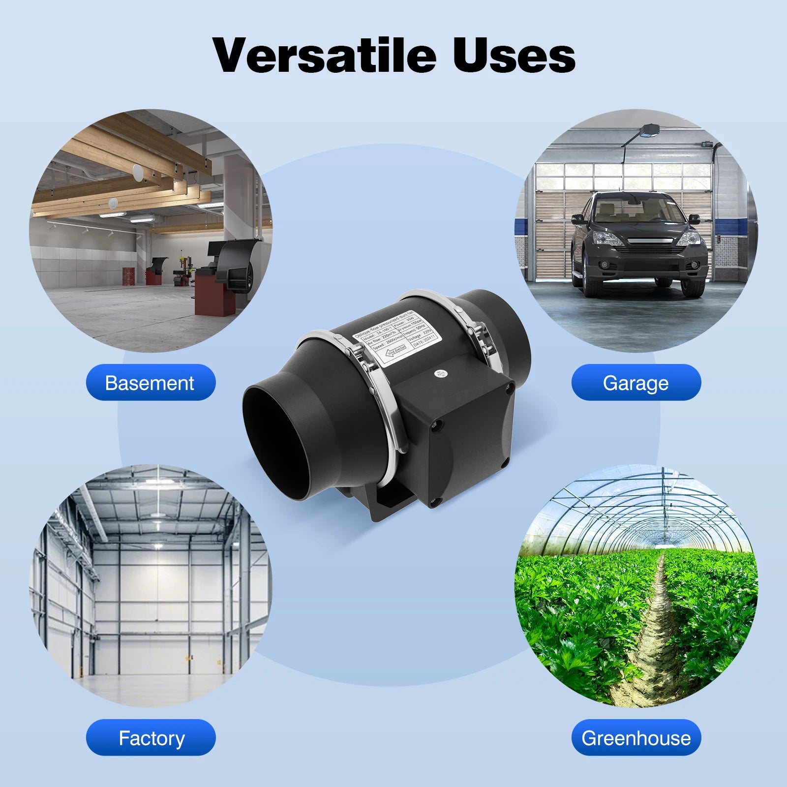 Pipe Exhaust Fans | 220V 35W Low Noise Duct Ventilation Fan for Kitchen/Bathroom/Warehouse | 220m³/h Wall Exhaust Duct Fan