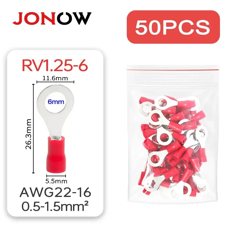 50-Pack Ringkabelskor M4/M5/M6 - Isolerade Kabelkontakter för Elektriska Installationer RV1.25-6-50PCS