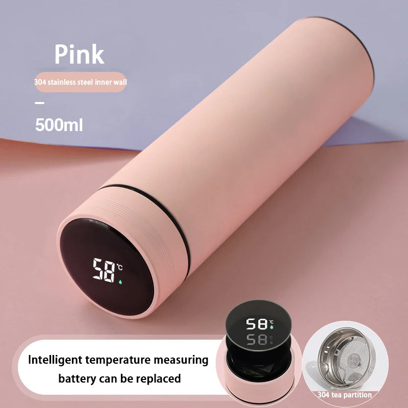 Smart Termos med LCD-display – Håller Varmt & Kallt | 500ml Rostfritt Stål Tyskland Rosa