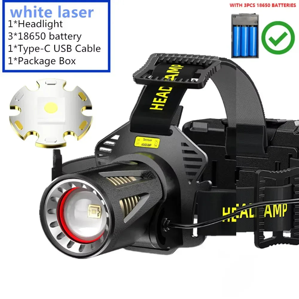 Kraftfull XHP360 LED Pannlampa - Uppladdningsbar Pannficklampa 2000 Lumen. 60W with18650 black